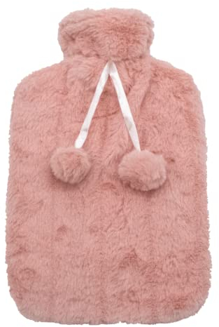 Grande housse moelleuse pour bouillotte – Housse uniquement (bouillotte non incluse) – Taille unique pour bouteille de 2 litres – Rose poudré avec pompons – Par TRIXES