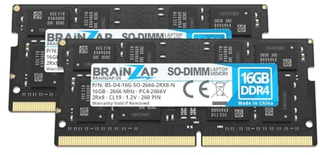 BRAINZAP 32GB DDR4 RAM SO-DIMM PC4-2666V 2Rx8 2666 MHz 1.2V CL19 Notebook Laptop Arbeitsspeicher (2X 16GB)