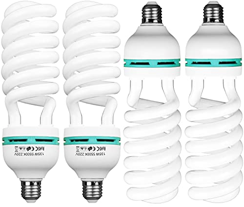 BOLLUMA 4 x 50W = 135W 5500K Fotolampe E27 Fotoleuchte, Spiral Tageslichtlampe Studioleuchte Energiesparende Lebensdauer Beleuchtung für Produktfotografie Fotostudio, Fotografie, Softbox