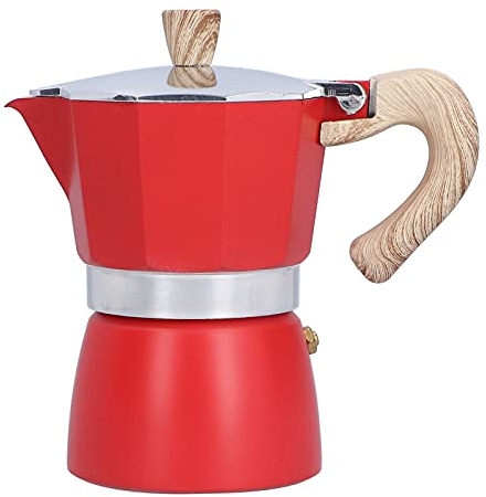 Cafetera Italiana Inducción - Cafetera Moka en Acero Inoxidable, Ideal para Capuchino, LatteAluminio, Capacidad 3 Tazas/150ML(Rojo)