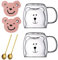 Yuragim Tazza Orso Cute Mugs, Set di 2 Tazza Trasparente da Tè in Vetro Isolante a Doppia Parete 250ml Carina Tazza di Caffè con Manico, Regalo Festa Della Mamma Nonna, Compleanno