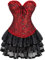 Grebrafan Corsage Korsett mit Tüllrock Kurz Damen Jacquard Korsage Vintage Kostüm (EUR(48-50) 6XL, Dunkel Rot)