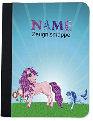 Zeugnismappe mit Name | Zeugnismappe personalisiert | mit Klarsichthüllen A4+ | Urkundenmappe | personalisierte Dokumentenmappe mit Platz für U-Heft, Impfpass, Schwimmpass, Fahrradpass (Pony)