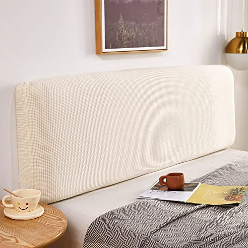 DUJUIKE Bettkopfteil Hussen, Bett Kopfteil Bezug, Stretch Bett Kopfteil Schonbezug, Staubdichte Schutzhülle für gepolsterte Schlafzimmer Kopfteil, Square Jacquard Stoff (Milchweiß, 200-220 cm)