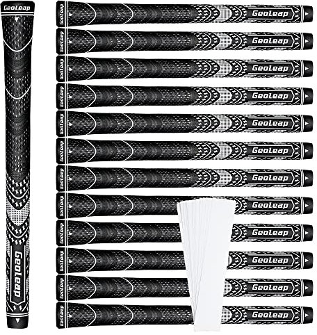 Geoleap Golf-Griffe mit Klebebändern und Griffen, mit allen Reparatur-Sets zur Auswahl, Hybrid-Golfschläger-Griffe, Standard/Mittelgroß, Standard, Schwarz-Classic (13 Griffe nur mit 15 Tapes))
