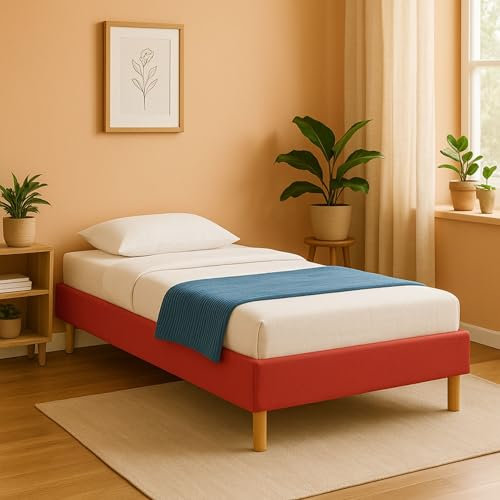 King of Dreams Gregory - Solide et Confortable Sommier Tapissier Rouge + Pieds en 20 cm pour Matelas en 90x190-13 Lattes