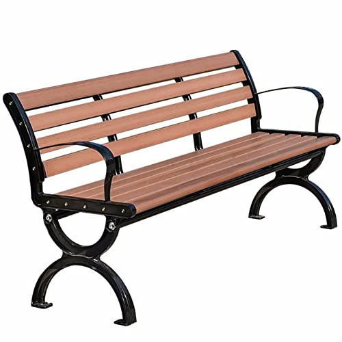 HUHJYUGE Gartenbank Holz Wetterfest, Parkbank Kunststoff-Holz, Balkonbank für 2 Bis 3 Personen, Terrassenbank mit Armlehnen & Rückenlehne, Gusseisen Metall Gestell Rostfrei (180cm)