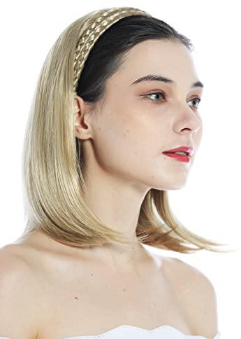 WIG ME UP - 90606+3-24 Halbperücke Haarteil edel geflochtener Haarreif schulterlang glatt Blond Aschblond