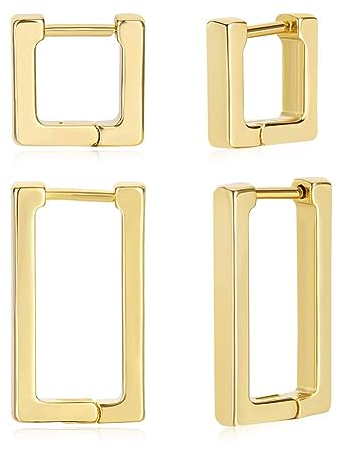LILIE&WHITE Damen Ohrringe - 2 Paar Gold Creolen Im Modernen Rechteckigen Design, Hypoallergen & Langlebig - Elegantes Geschenkset Für Frauen Zu Geburtstagen