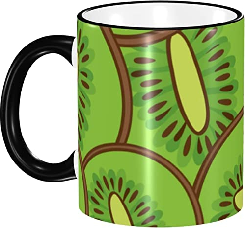 RFSHOP 330 ml Keramiktasse Grün Kiwi Muster Tasse Große Kaffeetasse Teetasse Geeignet für Küche Restaurant Büro