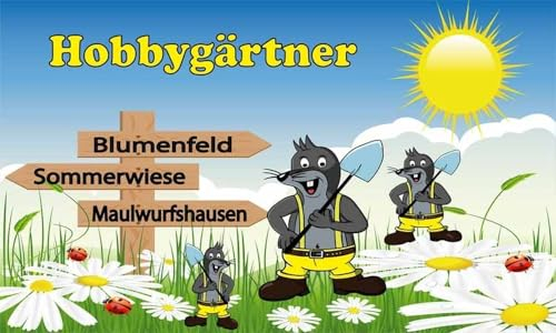 Flagge Fahne Garten Hobbygärtner Maulwurfshausen - 90x150 cm Fahnen Gärtner