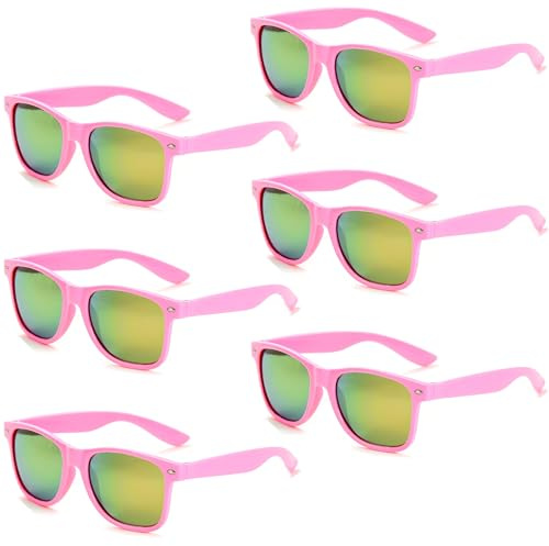 Unning Lot de 6 paires de lunettes de soleil colorées fluo amusantes vintage pour homme et femme, Lot de 6 paires de lunettes roses
