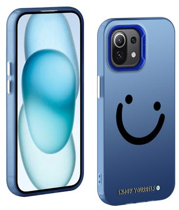 TAUYN Custodia per Xiaomi Mi 11 Lite 5G NE/Lite 5G/4G, Indietro Faccia Sorridente Modello Desingn Cover, PC Antiurto Ultra Sottile Custodia, Blu