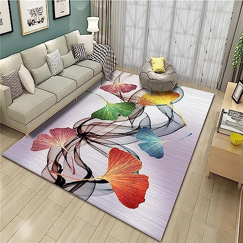 Kinderteppich Bunte Ginkgo-Blätter des Modernen Abstrakten Aquarells - Kurzflor Teppich Kinderzimmer Spielteppich Antiallergen Und Extra Weich - Babyzimmer Teppiche Für Junge Und Mädchen BAB -8T2E-H7