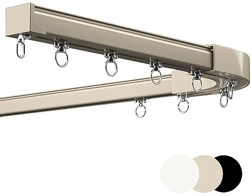Vorhangschienen aus Aluminiumlegierung, Deckenschiene, Wandschiene, robuste Einzel-/Doppel-Deckenschienen-Gardinenstangen mit 90-Grad-Ecke, mit 90°-Eckbögen für Schlafzimmer-Erkerfenster