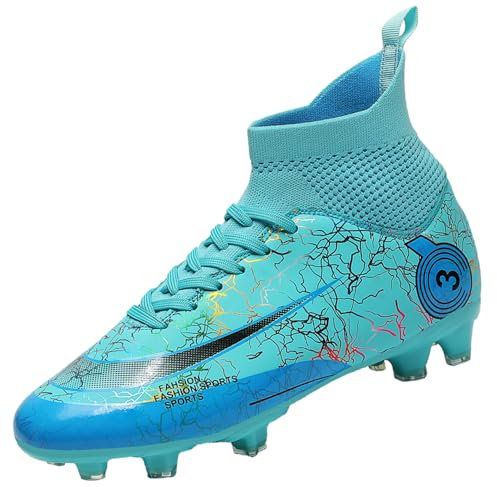 VTASQ Football Boots Men's High Top Spike Boy's Outdoor Soccer Shoes Professional Athletic Training Shoes Competition Football Shoes Cleats Sneakers Unisex 1Turquoise 9 UK