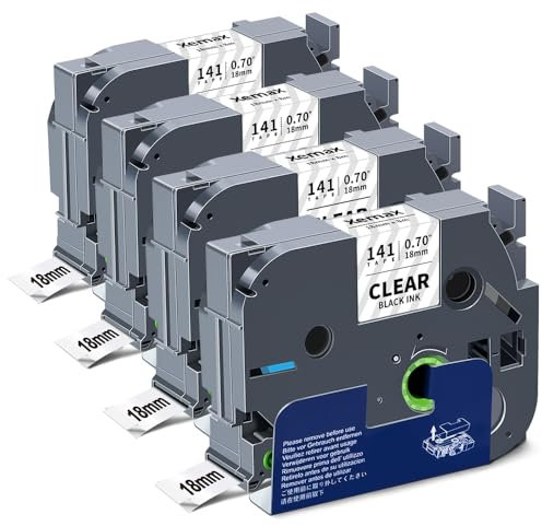 4x XemaX Etikettenband Kompatibel für Brother P-touch Bänder 18mm TZe-141 TZ-141 Schriftbänder Schwarz auf Transparente Etiketten Kassette für Brother PT-D600 D400 D450 P900W E550W P750W P710BT