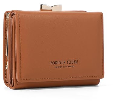 Skyearman Porte Monnaie Femme en Cuir PU Petit Format Portefeuilles pour Femme avec Grande Capacité Porte-Feuille Femmes Zippé Pochette à Monnaie (Marron)