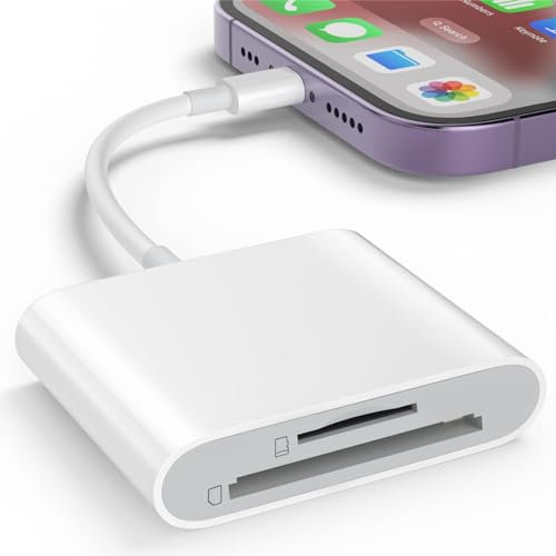 Denlane 2-IN-1 SD/TF Card Reader for iPhone iPad, Lightning to SD Memory Card Reader Adapter for iPhone Camera Card Viewer with SD & TF card slots for iPhone 14/13/12/11/8/7/6/Plus/Pro/Max/SE