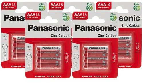 PANASONIC Pack of 5 Blister Packs of 4 Red Zinc-Carbon AAA R03-1.5V Batteries