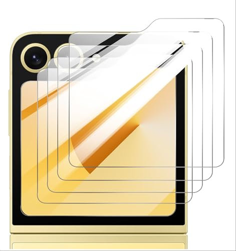 GIOPUEY [4 Pack Cristal Templado Compatible con Samsung Galaxy Z Flip 6, Vidrio de Alta Transmitancia, Inastillable, Funda Compatible, Protector Pantalla para Samsung Galaxy Z Flip 6