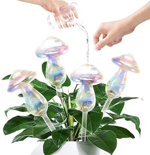 4 Pezzi globi di irrigazione per piante，irrigazione di riempimento superiore，Polpette di funghi irrigazione automatica，Palla per annaffiare piante da giardino, balcone da interno ed esterno(colore)