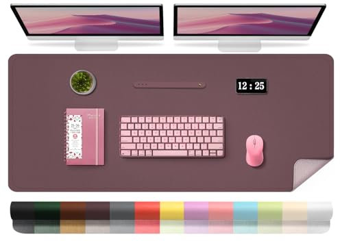 Non-Slip Large Desk Pad - Dual Sided Leather Desk Mat with Suede, Waterproof Desk Pad Table Protector, Computer Desk Mat Large, Mouse Pad Desktop Mat for Writing Painting (Dark Purple, 120x43cm)