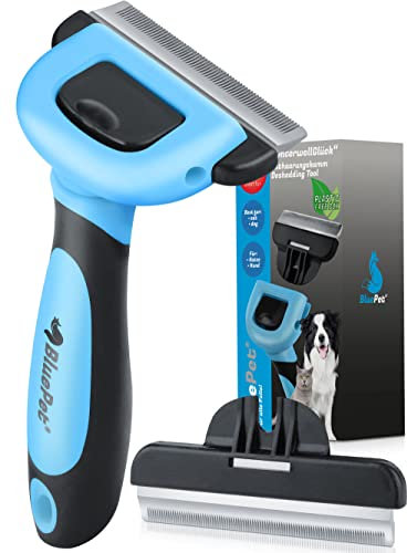 BluePet Katzenbürste & Hundebürste Kurzhaar zum Entfernen von losem Fell & Unterwolle I Bis zu 90% weniger lose Haare I Kamm für Hunde & Katzen als Ideale Bürste im Fellwechsel (Gr. L Breite 100mm)
