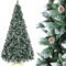 180cm Künstlicher Weihnachtsbaum mit Schnee-Effekt, Nordmanntanne Premium, Tannenbaum Künstlich mit Handgefertigtem Holzständer, Schnee & 32 Tannenzapfen & 1092 Spitzen, Einfach zu Montieren