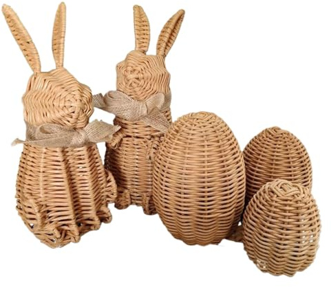 Generisch Rattan-Osterhasen-Eier, gewebter Osterhase - 5X Gewebte Eier Osterdekoration - Frühlingsbauernhaus-Osterhasen-Ei-Dekoration für Feiertage, Festivals, Geburtstage
