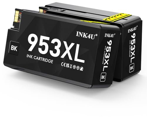 INK4U 953XL Druckerpatronen Schwarz Kompatibel für HP 953 XL Patronen für HP Officejet Pro 8710 8715 8740 8720 8718 7730 8728 8719 7740 7720 8730 8725 8210 8218 Drucker (2er-Schwarz)