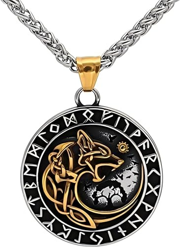 Vikings Odin Wolf Fenrir Halskette - Wikinger Schmuck, nordische Mythologie Amulett Wikinger Kette, Wikinger kostüm - Celtic Warrior Protection Talisman Wikinger Geschenke