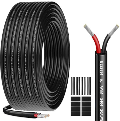 Cable Eléctrico 20 AWG 2 x 0,52 mm² UL2464-20 Metros, 2 Conductores de Cobre Estaño, 300V, Ideal para Iluminación LED Auto, Casa y Aplicaciones Exteriores