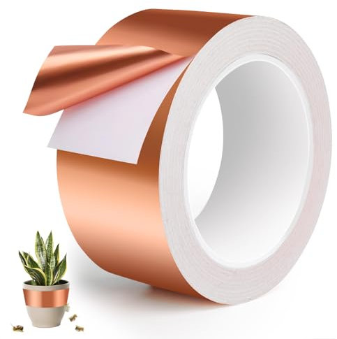 PITMT Anti Lumache Nastro Lamina Rame 50mm x 20M, Rame Foil Tape Premium Antilumaca, Nastro di Rame Adesivo Autoadesivo Anti Lumache per orto per Proteggere Le Piante