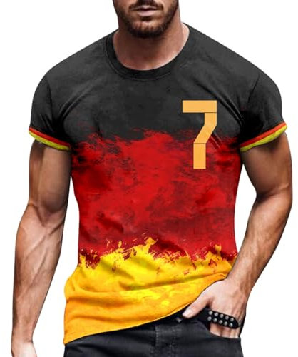 Foweknow Men's T-Shirt 2025 Football Jersey with Number Germany Fan Item Em Sports Shirt for Men Printed German Summer Shirt Unisex Short Sleeve Crew Neck Training Shirt Top, Brick Red, L