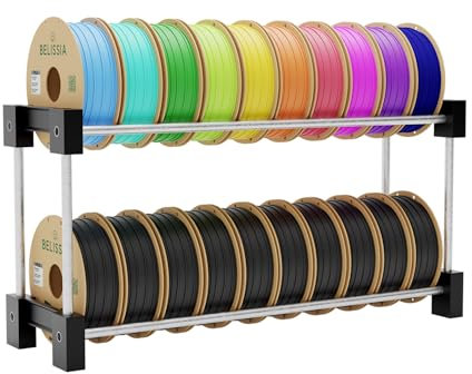 BELISSIA Filament Regal | Aufbewahrungsregal für bis zu 20 Spulen | Maße: B 75 x H 35 x T 22,5 cm | Filament Regal für 3D-Druck – Modular erweiterbar & kompakt