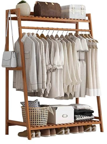Percheros de Pie Bambu Gancho Multifuncional Almacenamiento Particionado Vestidores Armarios Abiertos para Sombreros Bolsas para Entrada Dormitorio(Brown,100 * 40 * 140cm)