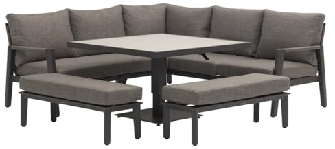 Bramblcrest Geneva Corner Sofa with Square Piston Adjustable Table & 2 Benches