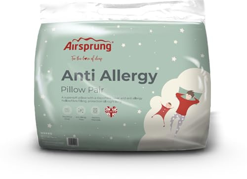 Airsprung Anti-Allergy Pair Pillows Hollowfibre Soft Touch Hotel Quality Machine Washable Made In UK 48cm x 74cm (19 x 29)