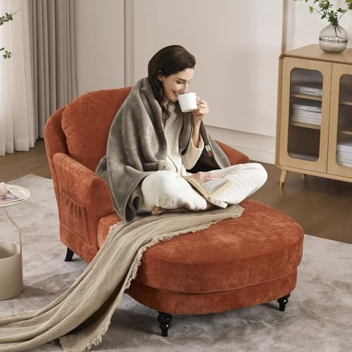 ZX Design 59.8 Chenille Chaise Lounge Chair Indoor Reading Chair, Orange