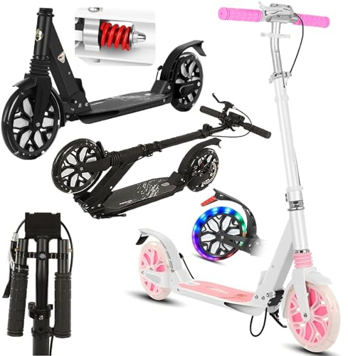 GHBXJX City Roller, Erwachsene 150 kg Tragkraft 200mm Big Wheel,Hinterradbremse,Scheibenbremse,höhenverstellbar,Doppelaufhängung,Kickroller mit Fußstütze & ABEC-9 Kugellager,Tretroller