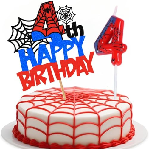 Number 4 Spider Birthday Candles,Spider Themed Number Candles,Happy 4th Birthday Cake Toppers,Cartoon Party Supplies for Party Decoration (Number-4)