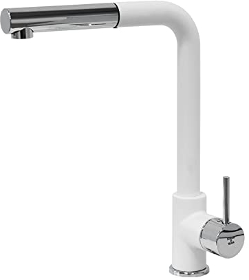 Miscelatore cucina Plados monocomando VEMIXEXTL con canna a 90° e doccia estraibile - Bianco Latte