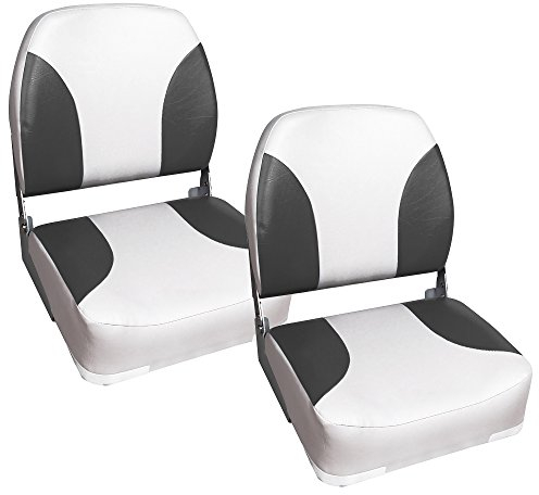 pro.tec] 2X Bootssitz 41,5x39x51cm Grau Weiß Kapitänsstuhl aus wasserfestem Kunstleder gepolstert UV beständig klappbar Bootsstuhl Steuerstuhl