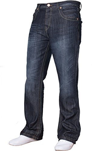 Herren-Jeans, Bootcut-Schnitt, ausgestelltes Bein, weit, blaue Denim-Jeans Gr. 34W x 32L, Dark Wash A31