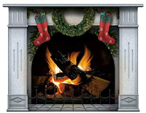 lepni.me Wandaufkleber Kamin mit brennendem Feuer Wandtattoo Dekoration Brennholz Flammen fotorealistische Kunst Poster (Mittel Weihnachts Elfenbein)
