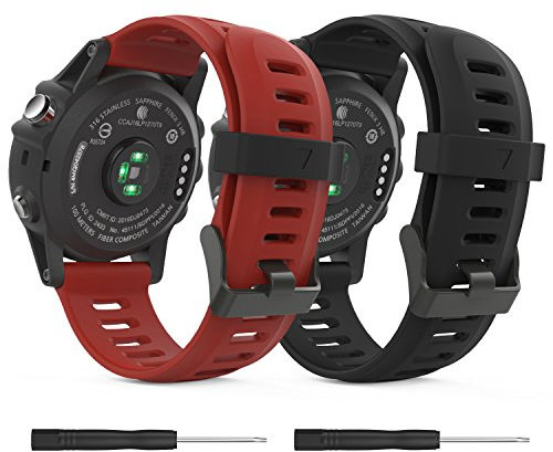 MoKo Cinturino per orologio compatibile con Garmin Fenix 3/3 HR/5X/5X Plus/Tactix Charlie/Descent Mk1, confezione da 2, cinturino sportivo di ricambio in silicone, nero e rosso scuro