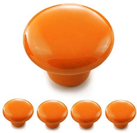 Ganzoo Möbelknöpfe 4er Set aus Porzellan/Keramik orange - Möbelgriff Türknauf Schrankgriff Schrankknopf Möbelknauf - Knauf & Griff in Vintage Shabby Landhaus Antik für Möbel Schublade Schrank by