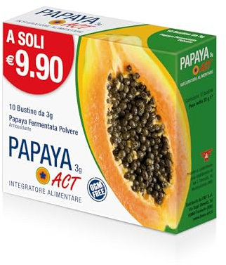 Papaya Act, Integratore Alimentare in Polvere a base di 100% Papaya Fermentata in polvere di origine biologica e senza OGM - 1 Confezione da 10 bustine