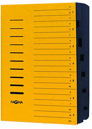 Pagna 24081-05 Ordnungsmappe 7-teilig Pressspan, Eckspanngummi, schwarzes Griffregister Aufdruck 1-7/A-Z auf dem Deckel,gelb